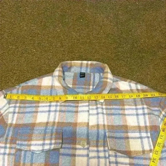 Blue White Brown Plaid Button Down Long Sleeve Tops Womens Size Medium - Picture 8 of 9